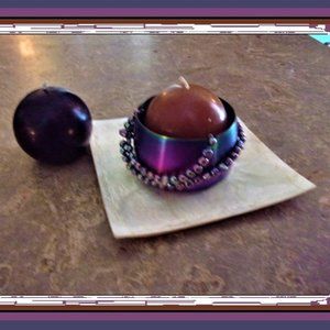 Metallic Bowl on Pearl Lucite Tray 2 Ball Candles